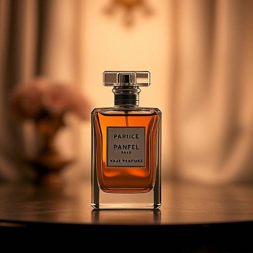 Fotografia de um frasco de perfume em um fundo elegante
