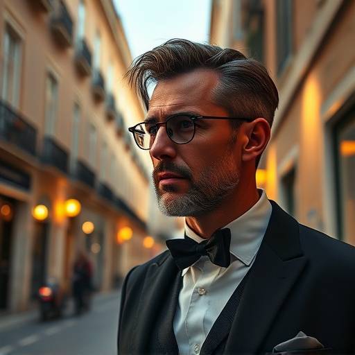 Retrato de um homem elegante em uma rua de Alfama, Lisboa